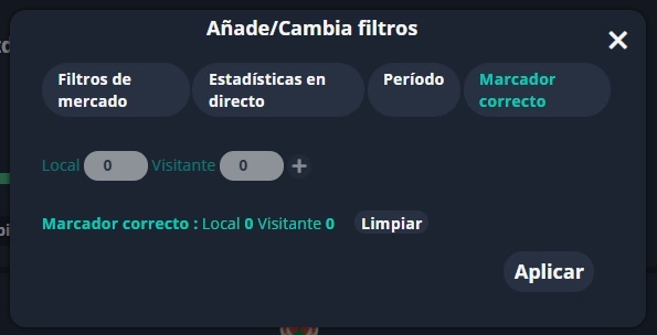 como aplicar filtros de marcador correcto en betpractice