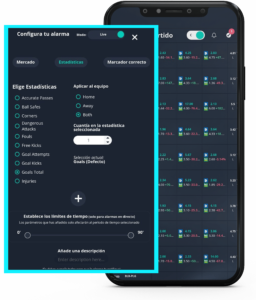 configurando aletas de fútbol con estadísticas en el smartphone