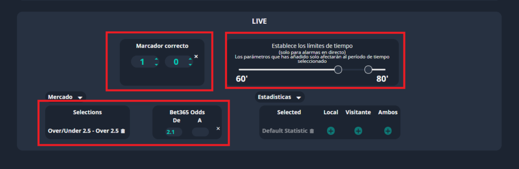 filtro de mercados en las alertas de fútbol betpractice